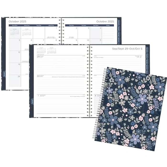 Mead Caprice 2026 Weekly/Monthly Planner, Large, 9" W x 11" H, Twin Coil Binding, Hard Cover With Blue Floral Pattern, Bilingual (6221-905F) by Mead - Image 5