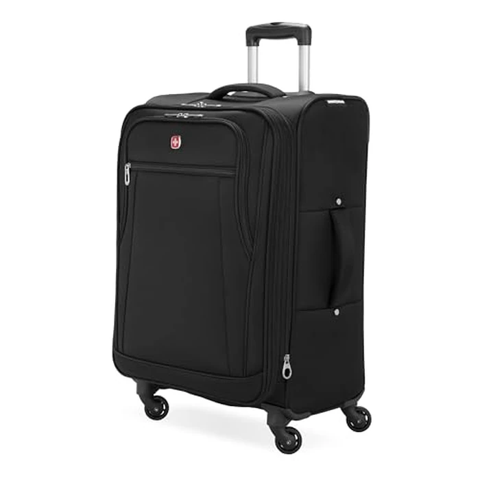SwissGear Cross Country Softside Lightweight Expandable Spinner Luggage, Black, Checked-Medium 24-Inch by SwissGear - Image 1