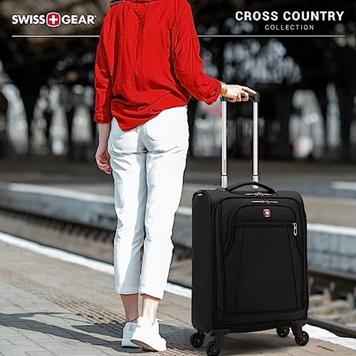 SwissGear Cross Country Softside Lightweight Expandable Spinner Luggage, Black, Checked-Medium 24-Inch by SwissGear - Image 2