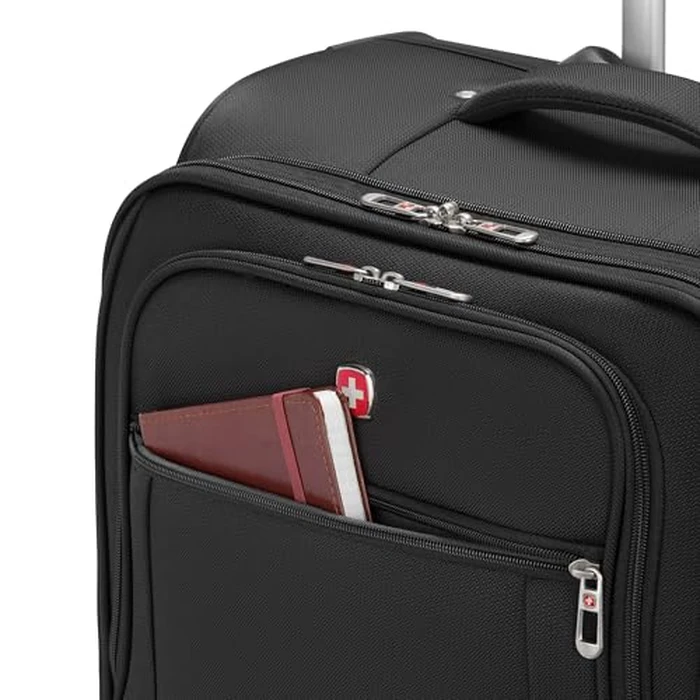 SwissGear Cross Country Softside Lightweight Expandable Spinner Luggage, Black, Checked-Medium 24-Inch by SwissGear - Image 8