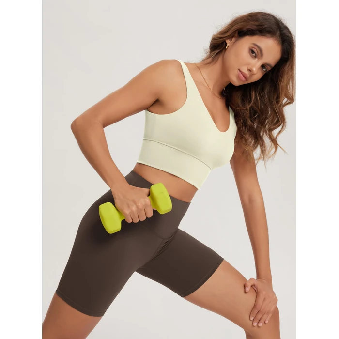 ODODOS Women's Longline U-Back Sports Bra V-Neck Padded Yoga Workout Wirefree Tank Top, Oat Milk, Large by ODODOS - Image 3