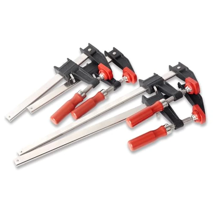 BESSEY GSCC4PK-C Clamp Set for Woodworking, F-style with Wood Handle, Replaceable Pads, 2 x 6 In and 2 x 12 In, 600 lb, Red/Black/Silver by BESSEY - Used - Like New condition - US$30.72