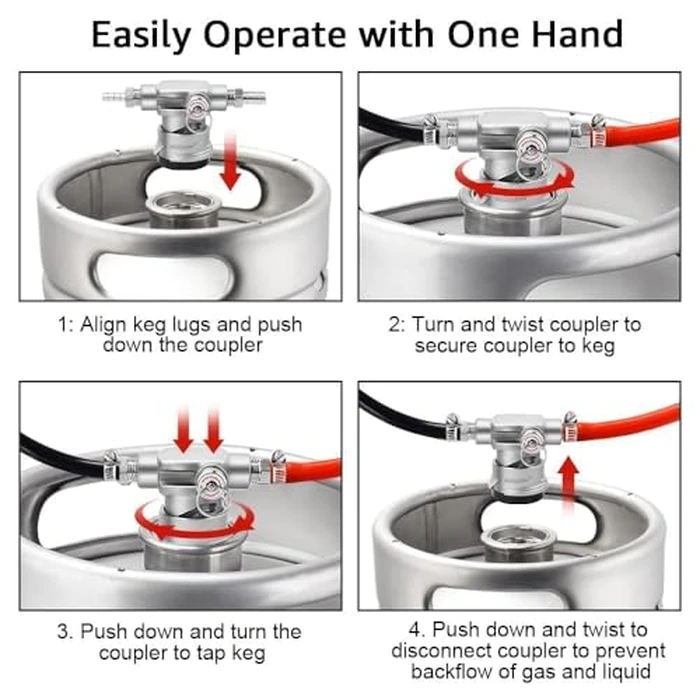 MRbrew All Stainless Steel Keg Coupler Low Profile, Sankey D System Coupler Space Saving Keg Tap Dispenser kegerator Parts with Pressure Relief Valve,1/4''Beer Barb Out & 3/8''Gas Barb In & Hose Clamp by MRbrew - Image 4
