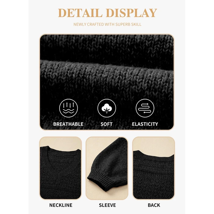 Eytino Women Plus Size Sweaters V Neck Long Sleeve Casual Loose Crochet Lightweight Pullover Jumper Tops,2X Black by Eytino - Image 5