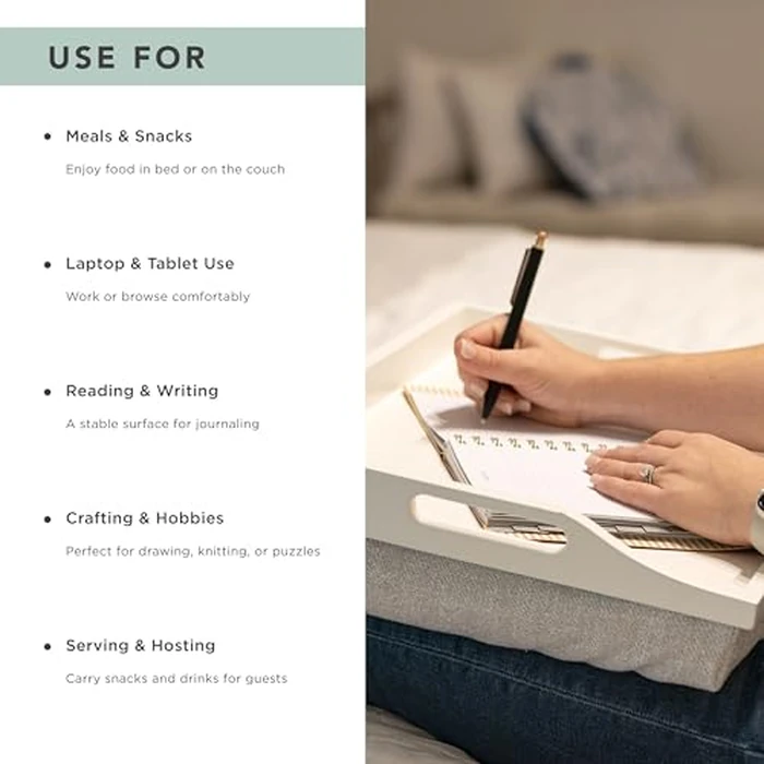ROSSIE HOME Wood Bed Tray Lap Desk with Detachable Cushion, Serving Tray - Soft White - Fits up to 15.6 Inch Laptops - Style No. 76101 by Rossie Home - Image 6