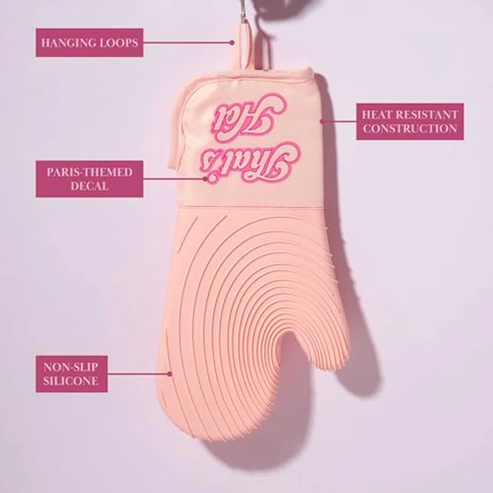 Paris Hilton Oven Mitt Set with Iconic That's HOT Design, Heat Resistant Pot Holders Featuring Non-Slip Textured Silicone Grips, 2-Piece Set, Pink by Paris Hilton - Image 6