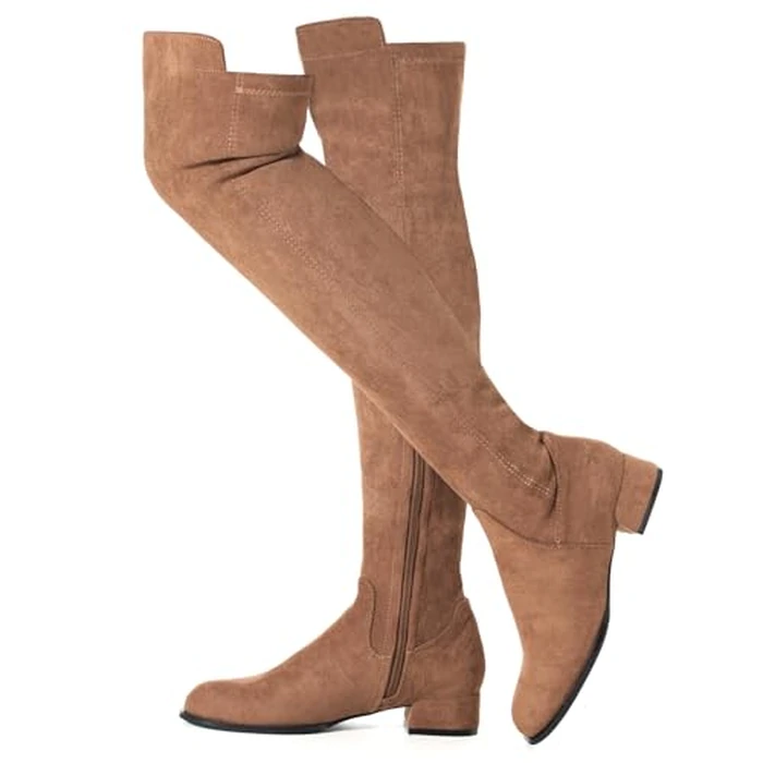 N.N.G Women Over the Knee Boots Thigh High Brown Suede 1-Inch Block Heel Stretch Long Side Zip for Party Evening Casual Wear Size 8 by N.N.G - Used - Very Good condition