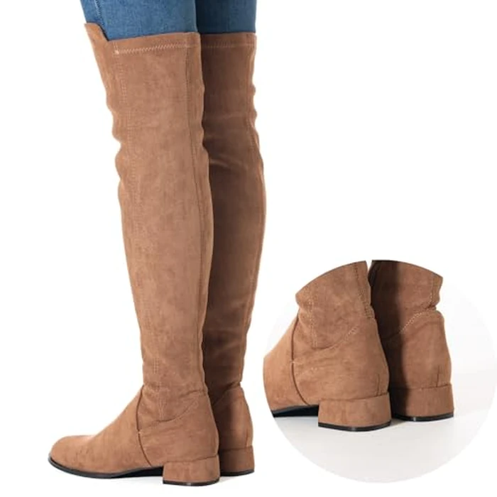 N.N.G Women Over the Knee Boots Thigh High Brown Suede 1-Inch Block Heel Stretch Long Side Zip for Party Evening Casual Wear Size 8 by N.N.G - Image 6