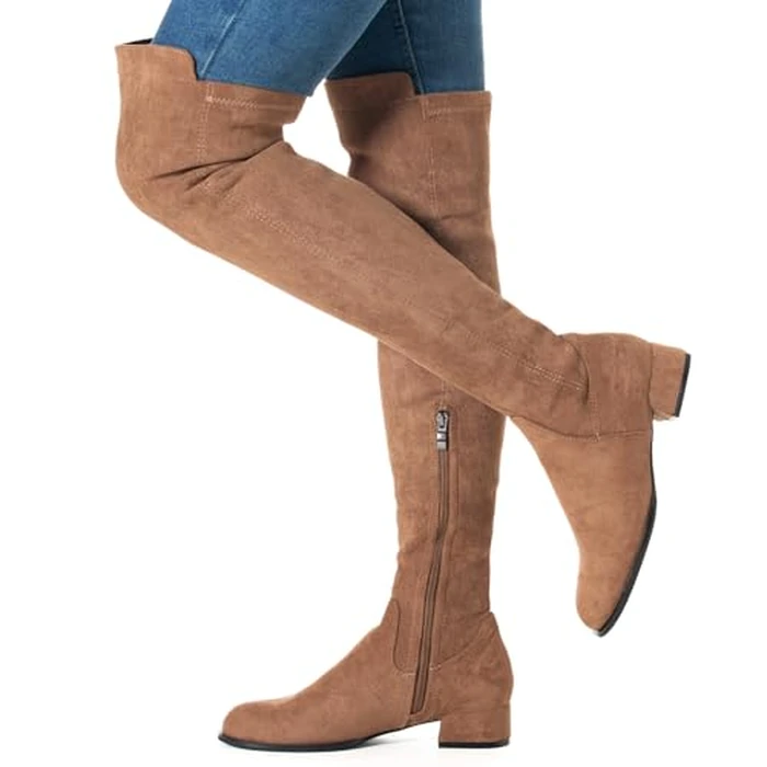 N.N.G Women Over the Knee Boots Thigh High Brown Suede 1-Inch Block Heel Stretch Long Side Zip for Party Evening Casual Wear Size 8 by N.N.G - Image 8