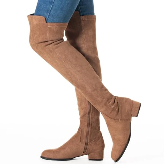 N.N.G Women Over the Knee Boots Thigh High Brown Suede 1-Inch Block Heel Stretch Long Side Zip for Party Evening Casual Wear Size 8 by N.N.G - Image 9