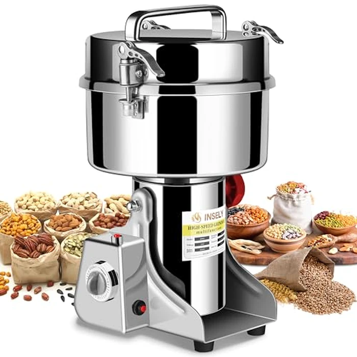 INSELY Grain Mill Grinder 2000g High Speed Food Grain Mill Stainless Steel Seeds Flour Nut Pill Wheat Corn Herbs Spices & Seasonings Dry Grinder Electric Machine Grinder for Kitchen by INSELY - Image 1