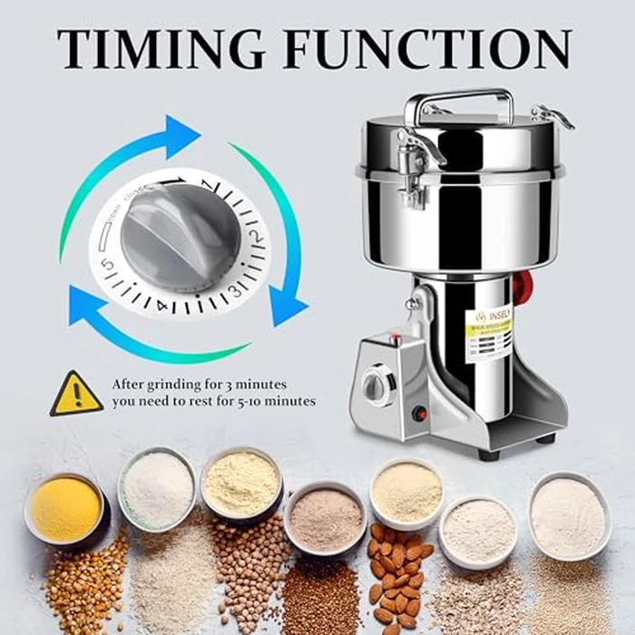 INSELY Grain Mill Grinder 2000g High Speed Food Grain Mill Stainless Steel Seeds Flour Nut Pill Wheat Corn Herbs Spices & Seasonings Dry Grinder Electric Machine Grinder for Kitchen by INSELY - Image 5