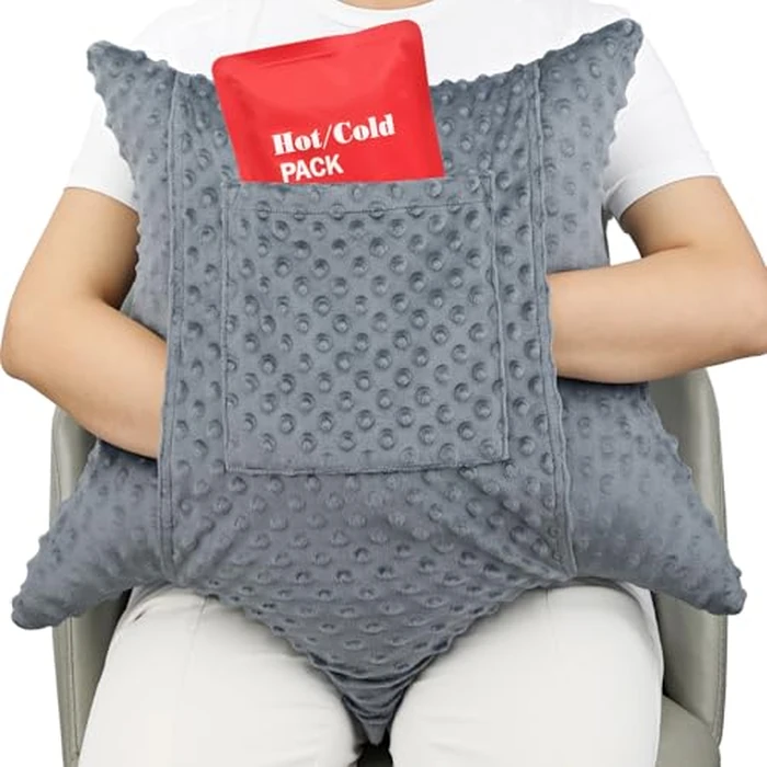 D. Cozy Star Shaped Hysterectomy Pillow with 2 Pockets for Abdominal Surgery Hysterectomy Recovery Must Haves Products Gifts Tummy Pillow with Hands Placement Pouch Minky Dot Dark Gray by D. Cozy - Used - Very Good condition - US$24.84