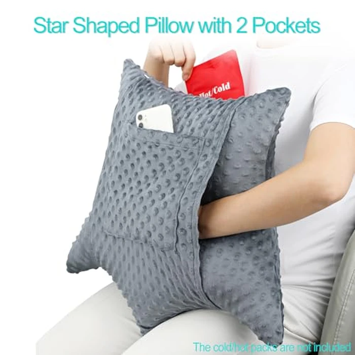 D. Cozy Star Shaped Hysterectomy Pillow with 2 Pockets for Abdominal Surgery Hysterectomy Recovery Must Haves Products Gifts Tummy Pillow with Hands Placement Pouch Minky Dot Dark Gray by D. Cozy - Image 3