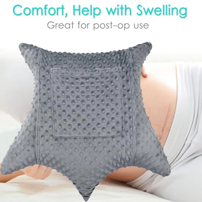 D. Cozy Star Shaped Hysterectomy Pillow with 2 Pockets for Abdominal Surgery Hysterectomy Recovery Must Haves Products Gifts Tummy Pillow with Hands Placement Pouch Minky Dot Dark Gray by D. Cozy - Image 4
