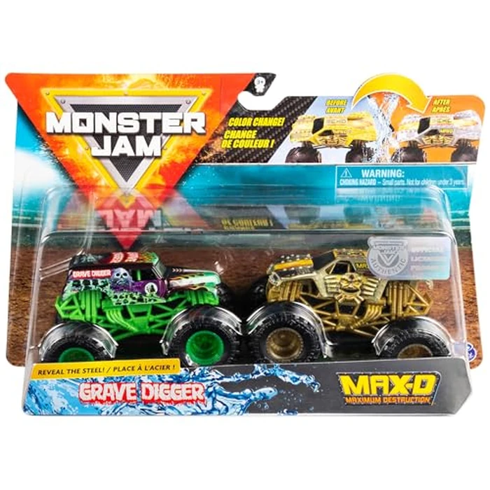 Monster Jam, Official Grave Digger vs. Max D Color-Changing Die-Cast Monster Trucks, 1:64 Scale by Monster Jam - Used - Like New condition