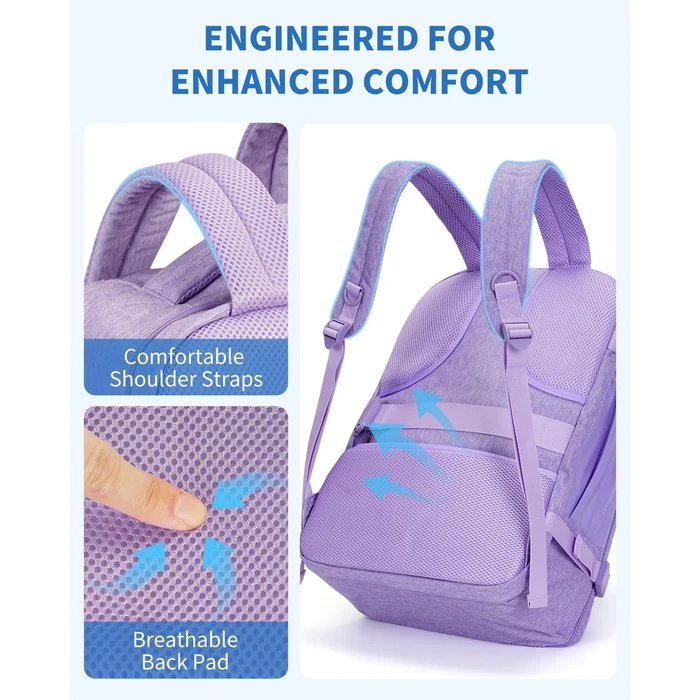 WANDF Travel Backpack For Spirit Airlines Personal Item Bag 18x14x8 with Wet Pocket, 17 Inch Laptop Backpack for Men Women（Purple） by WANDF - Image 6