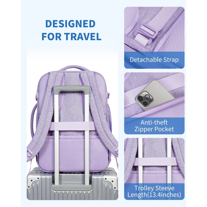 WANDF Travel Backpack For Spirit Airlines Personal Item Bag 18x14x8 with Wet Pocket, 17 Inch Laptop Backpack for Men Women（Purple） by WANDF - Image 7