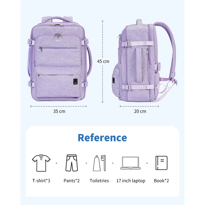 WANDF Travel Backpack For Spirit Airlines Personal Item Bag 18x14x8 with Wet Pocket, 17 Inch Laptop Backpack for Men Women（Purple） by WANDF - Image 8