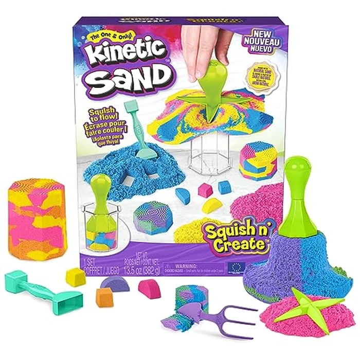 Kinetic Sand, Squish N’ Create Playset, Easter Basket Stuffers, Includes 13.5oz (3 Colors) Moldable Play Sand, 5 Tools, Sensory Toys for Ages 3 and up by Kinetic Sand - Image 1