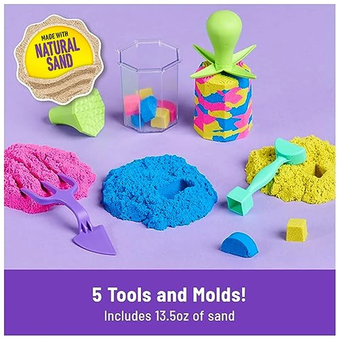 Kinetic Sand, Squish N’ Create Playset, Easter Basket Stuffers, Includes 13.5oz (3 Colors) Moldable Play Sand, 5 Tools, Sensory Toys for Ages 3 and up by Kinetic Sand - Image 2