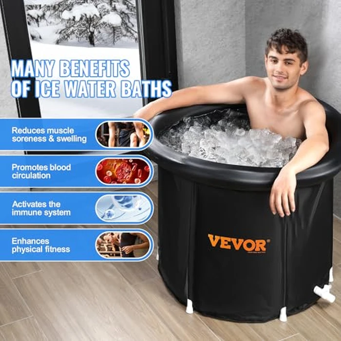 VEVOR Ice Bath Tub, Cold Water Therapy Plunge Tub for Athlete, Portable Outdoor Ice Barrel Plunge Pool for Recovery, 98 Gal Inflatable Folding Bathtub with Cover, Home Ice Pod for Adult, 35.4" Lx30 H by VEVOR - Image 6
