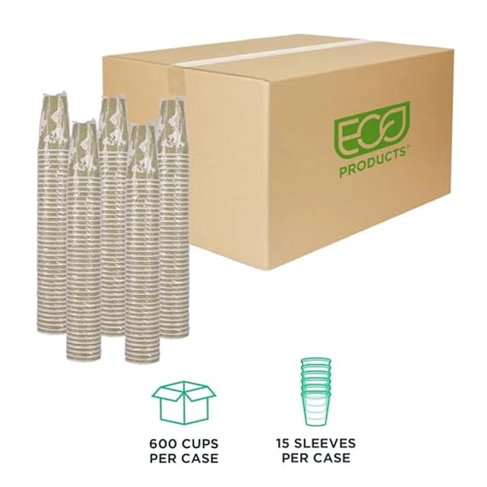 ECO PRODUCTS Compostable Disposable Insulated World Art 16oz Large Coffee Cups, Case of 600, Renewable Double-wall Hot Paper Cup, Plant Based PLA Lining, No Sleeves Needed, Color Coded by ECO PRODUCTS - Image 2