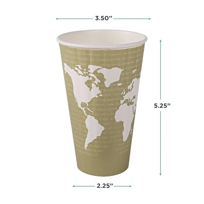 ECO PRODUCTS Compostable Disposable Insulated World Art 16oz Large Coffee Cups, Case of 600, Renewable Double-wall Hot Paper Cup, Plant Based PLA Lining, No Sleeves Needed, Color Coded by ECO PRODUCTS - Image 3