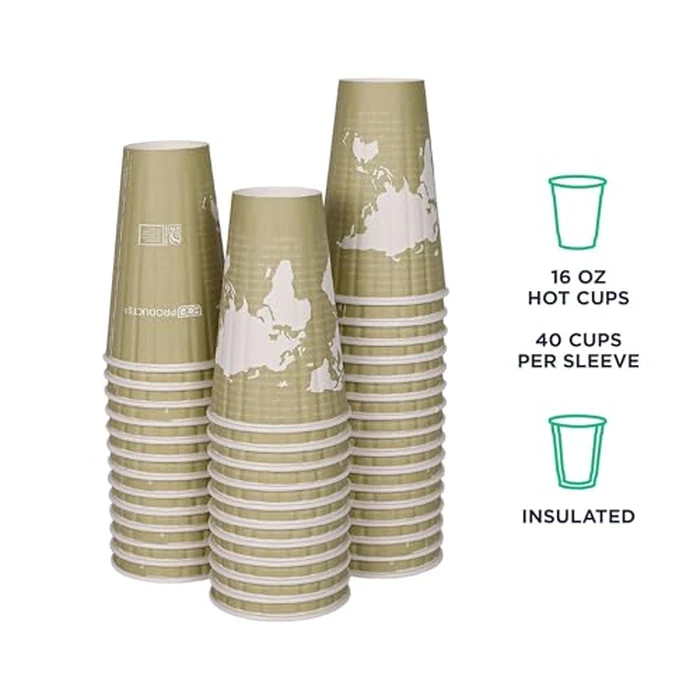ECO PRODUCTS Compostable Disposable Insulated World Art 16oz Large Coffee Cups, Case of 600, Renewable Double-wall Hot Paper Cup, Plant Based PLA Lining, No Sleeves Needed, Color Coded by ECO PRODUCTS - Image 5
