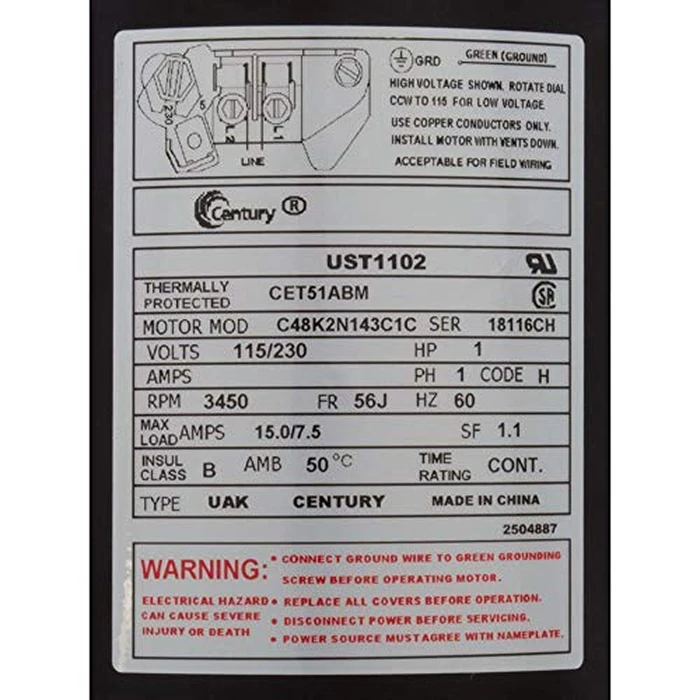 Century UST1102 1-Horsepower Up-Rated Round Flange Replacement Motor (Formerly A.O. Smith) by Century - Image 3