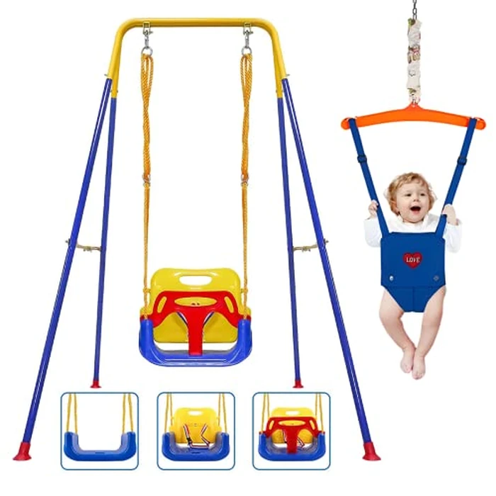 2 in 1 Toddler Swing ＆ Jumper, Swing Set for Indoor/Outdoor, Baby Jumpers and Bouncers, Easy to Assemble & Store, Suitable for Aged 6 Months to 10 Years Old by TOREVSIOR - Image 1
