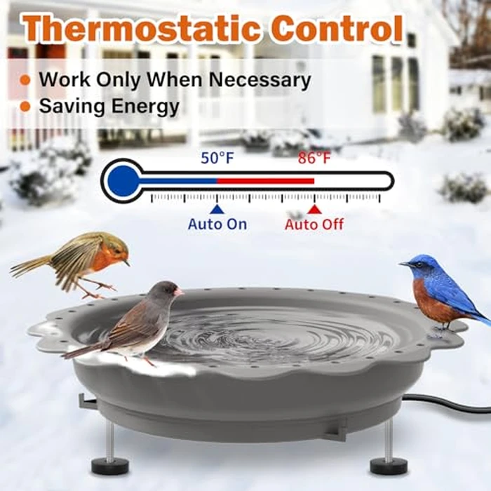 Jvgoo Heated Bird Bath for Outside Winter, Powerful 100W Thermostat Control Heated Bird Baths for Outdoors with 3 Metal Extension Screws, Heated Birdbath Water Heater for Garden Yard Patio Lawn(Grey) by Jvgoo - Image 4