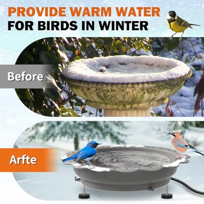 Jvgoo Heated Bird Bath for Outside Winter, Powerful 100W Thermostat Control Heated Bird Baths for Outdoors with 3 Metal Extension Screws, Heated Birdbath Water Heater for Garden Yard Patio Lawn(Grey) by Jvgoo - Image 6