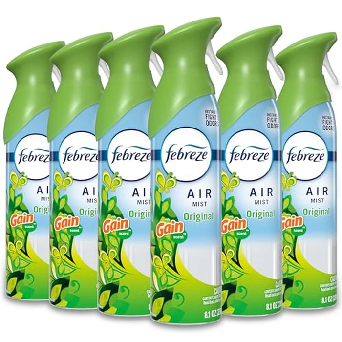 Febreze Air Mist, Air Freshener Spray, Odor Fighting Room Spray, Deodorizer for Home Bathroom Kitchen Office Apartment Dorm Room Classroom, Gain Original Scent, 8.1oz (Pack of 6) by Febreze - Image 1