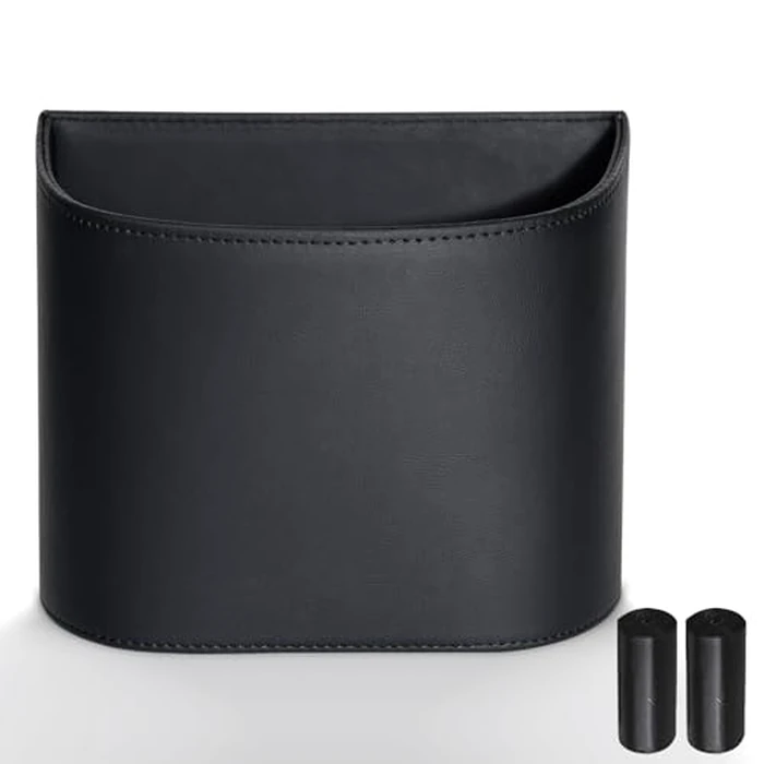 COZILO Leather Car Trash Can - Leakproof & Easy-to-Clean Car Garbage Can for Luxury Cars, SUVs & Trucks | Includes 60 Custom Liners, Secure Hook, Easy Install, Black by COZILO - Used - Like New condition