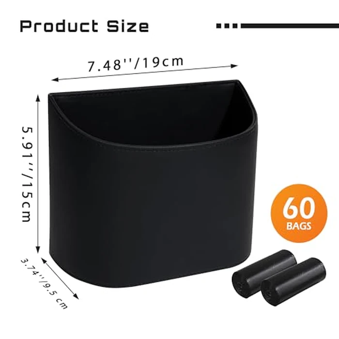 COZILO Leather Car Trash Can - Leakproof & Easy-to-Clean Car Garbage Can for Luxury Cars, SUVs & Trucks | Includes 60 Custom Liners, Secure Hook, Easy Install, Black by COZILO - Image 9