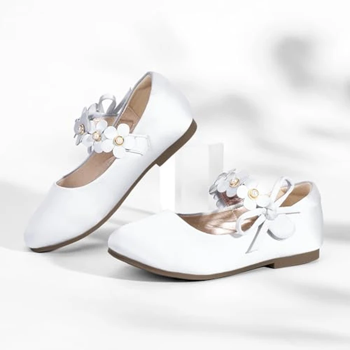 PANDANINJIA Toddler Girls Dress Shoes Flower Girl Flats Pearls Bow Mary Jane Wedding Party Ivory Shoes Flora Size 1(Ivory Silk,1 M US Little Kid) by PANDANINJIA - Image 3
