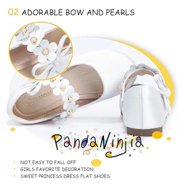 PANDANINJIA Toddler Girls Dress Shoes Flower Girl Flats Pearls Bow Mary Jane Wedding Party Ivory Shoes Flora Size 1(Ivory Silk,1 M US Little Kid) by PANDANINJIA - Image 5