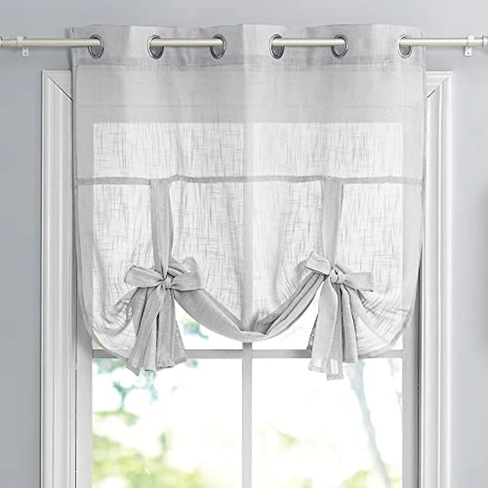 PONY DANCE Tie Up Curtains for Windows - Sheer Drapes Length Adjustable Silver Grommet Top Roman Shades for Small Windows, W 42 x L 54 in, Light Grey, 1 Piece by PONY DANCE - Used - Very Good condition - CA$19.94