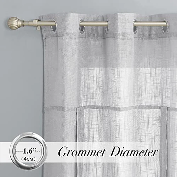 PONY DANCE Tie Up Curtains for Windows - Sheer Drapes Length Adjustable Silver Grommet Top Roman Shades for Small Windows, W 42 x L 54 in, Light Grey, 1 Piece by PONY DANCE - Image 2