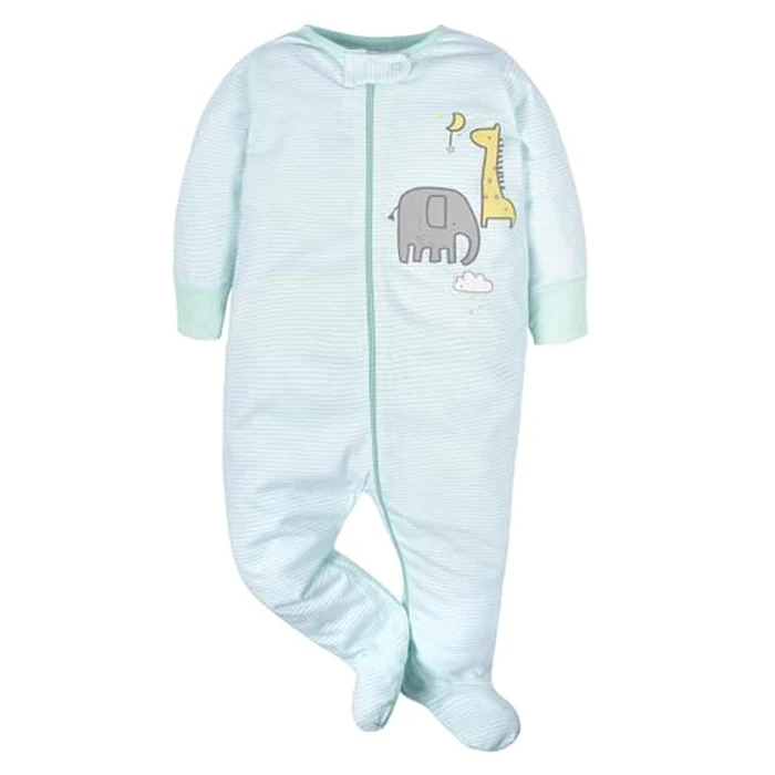 Gerber Unisex Baby 4 Pack Sleep 'N Play Footie Animals Green 3-6 Months by Gerber - Image 4