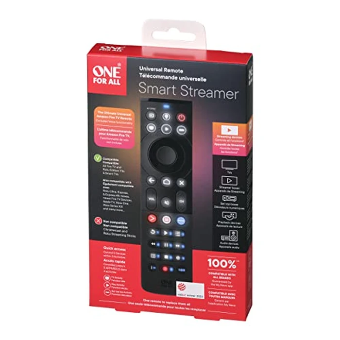 Smart Streamer Remote - Universal Remote Control for up to 5 Devices Infrared Controlled Streamer Boxes TVs STB, Blu-ray and Audio Sound Devices - Fire TV Remote - Backlit Keys - Black - URC7945 by One For All - Image 1