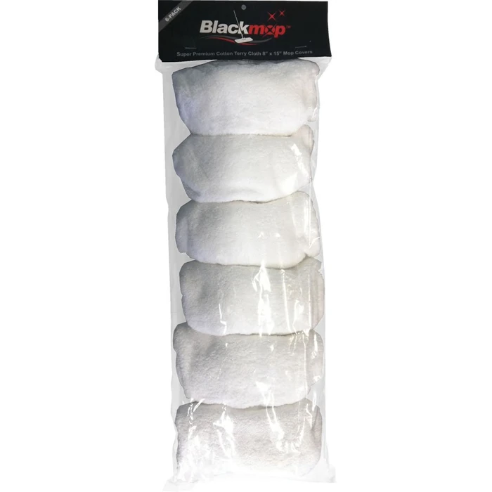 Black Mop Super Premium Cotton Terry Cloth 8" x 15" Mop Cover - 6 Pack by Black mop - Image 1