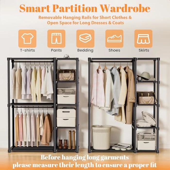 Mavivegue 4-Tier Portable Closet with Shelves & Hanging Rod - Portable Wardrobe Closet for Bedroom, Closet, Dorm - Easy Assembly Clothing Rack with Shelves for Clothes, Shoes, Accessories by Mavivegue - Image 4