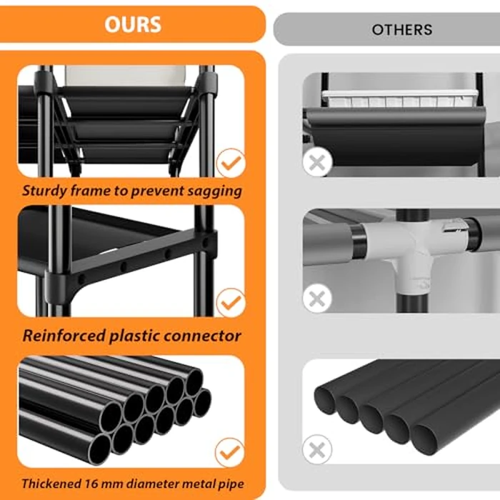 Mavivegue 4-Tier Portable Closet with Shelves & Hanging Rod - Portable Wardrobe Closet for Bedroom, Closet, Dorm - Easy Assembly Clothing Rack with Shelves for Clothes, Shoes, Accessories by Mavivegue - Image 6