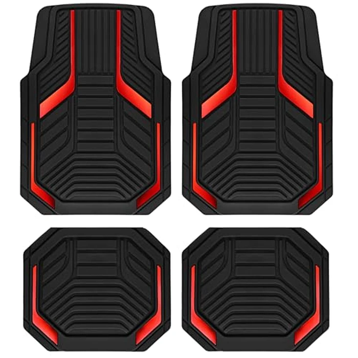 PIC AUTO Heavy Duty Rubber Floor Mats, Red Aluminum Film Car Mats Set, Front and Rear Car Mats with Anti-Slip Backing, All Weather Protection, Trim-to-Fit for Automotive SUV, Sedan, Van by PIC AUTO - Used - Like New condition