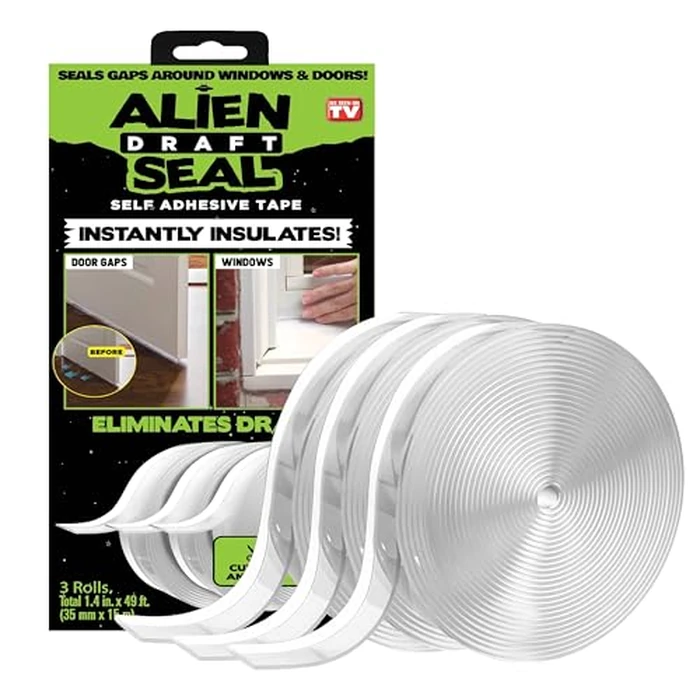 Alien Draft Seal Set of 49 Feet Anti-Draft Adhesive and Flexible Flap to Seal Gaps Around Doors and Windows As Seen On TV by ALIEN TAPE - Used - Very Good condition - US$17.70