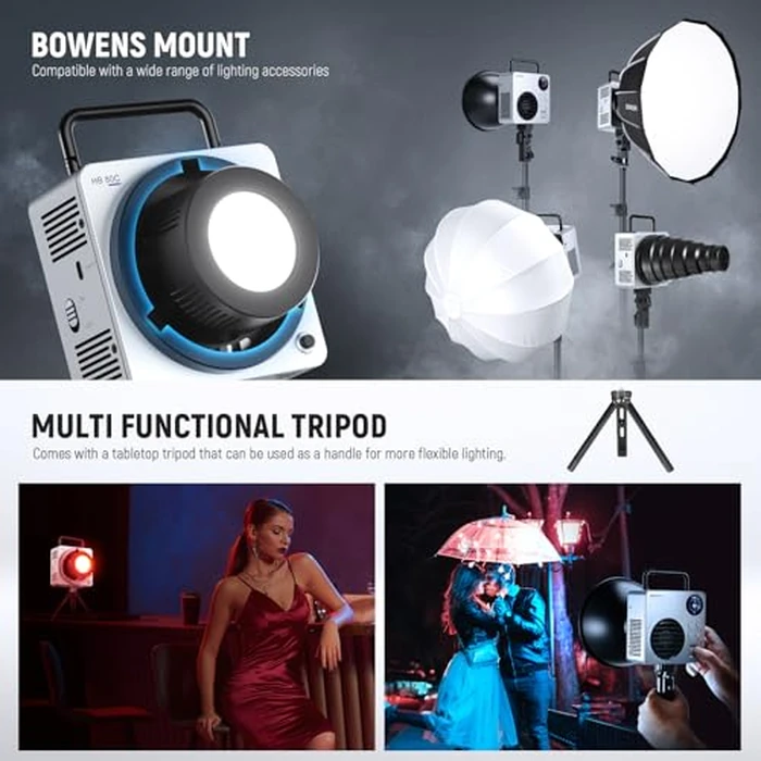 NEEWER 80W RGBWW LED Video Light with 72Wh Battery, 100W PD Fast Charger, APP/2.4G Control, 10400lux/m 2500K-7500K, Mini RGB Bowens Mount Studio Photography Recording Continuous Output Lighting, HB80C by NEEWER - Image 5