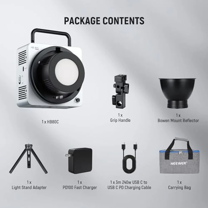 NEEWER 80W RGBWW LED Video Light with 72Wh Battery, 100W PD Fast Charger, APP/2.4G Control, 10400lux/m 2500K-7500K, Mini RGB Bowens Mount Studio Photography Recording Continuous Output Lighting, HB80C by NEEWER - Image 9
