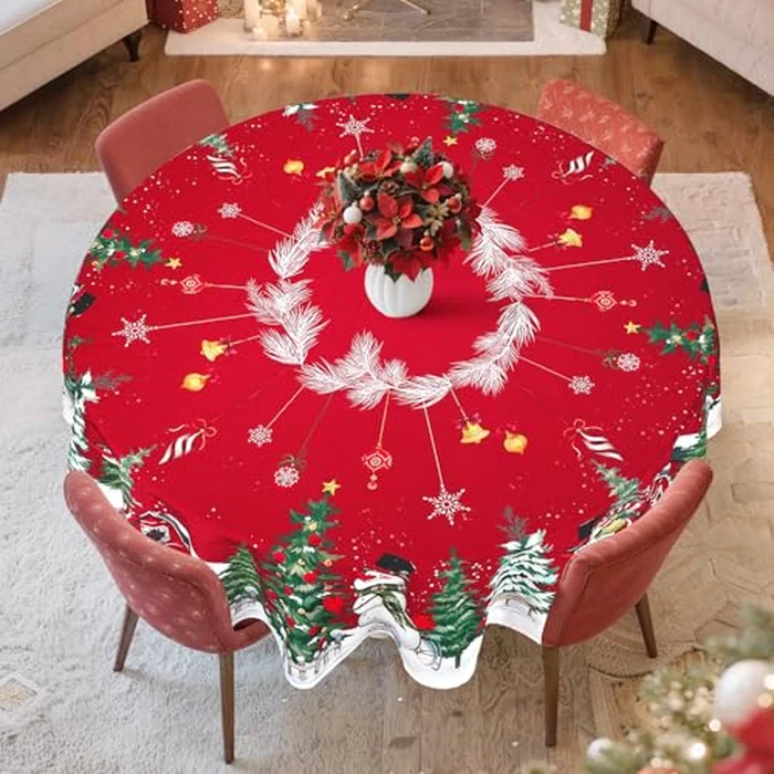 Arquiel Christmas Snowman Tablecloth Waterproof, Tree Farmhouse Table Cloth Round, Washable Table Cover for Christmas Party Home Kitchen Decoration (70 Inch, Round) by Arquiel - Image 3
